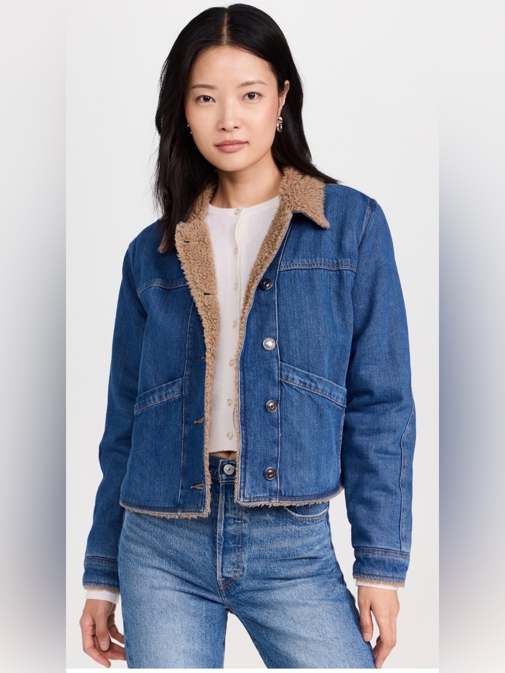 Favorite Daughter BRIDGET SHERPA LINED DENIM JACKET LARGE $278